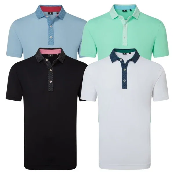 FootJoy Mens Star Geo Trim Pique Golf Polo Shirt
