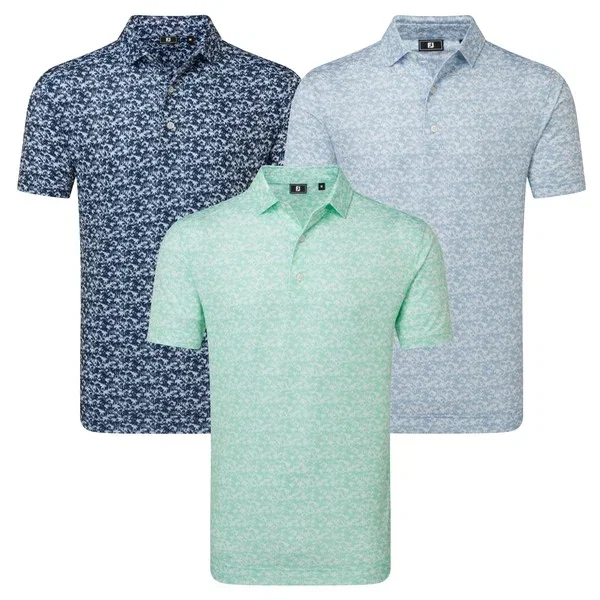 FootJoy Mens Hidden Palm Print Lisle Golf Polo Shirt