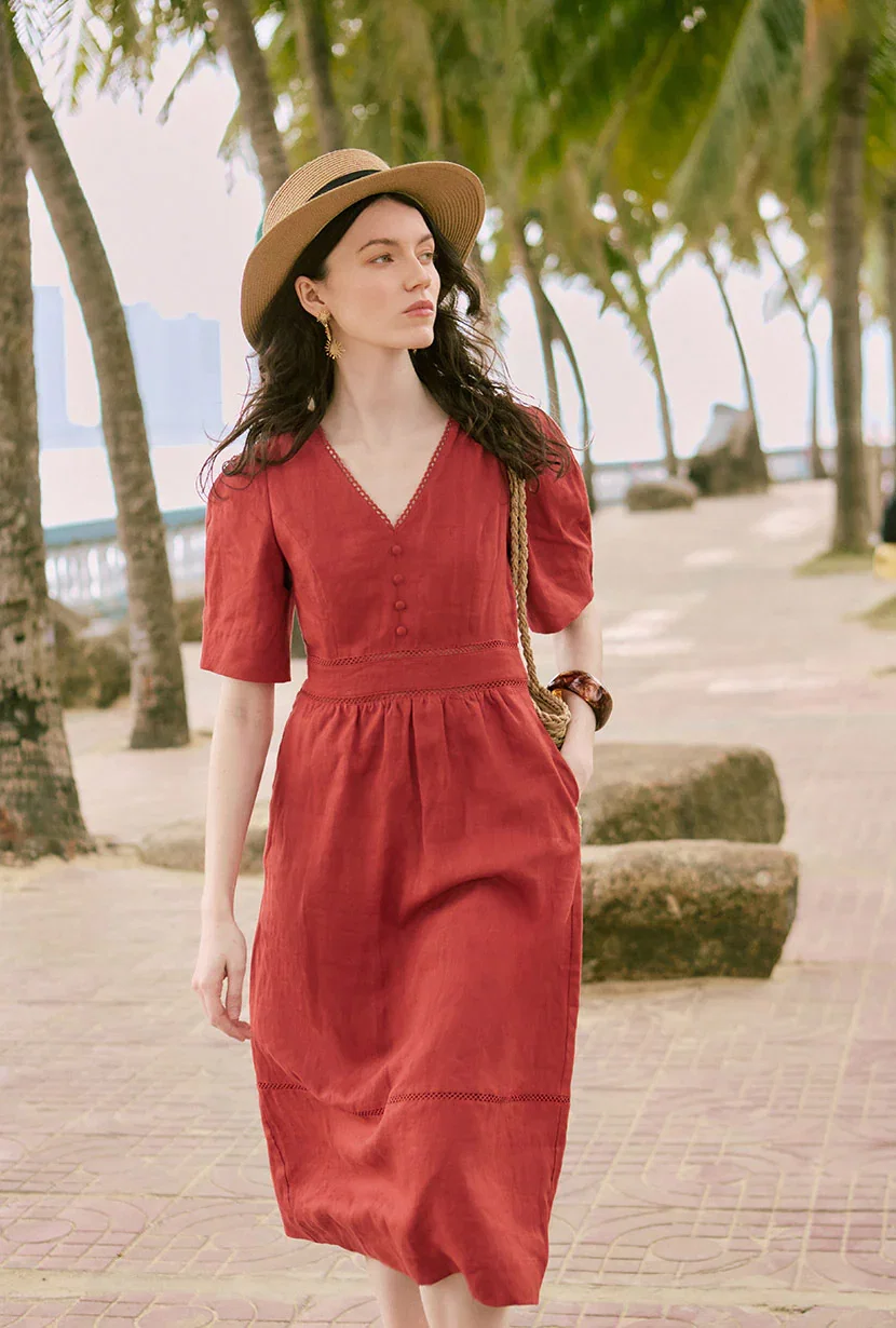 Image of Meryl Linen Dress - Red