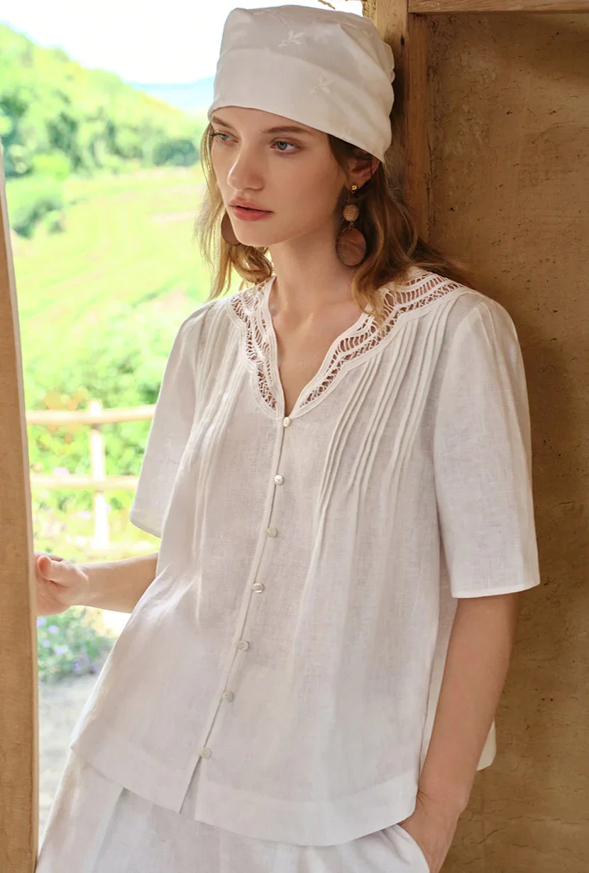 Image of Callie Linen Blouse - White