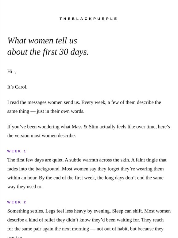 What women tell us about the first 30 days.