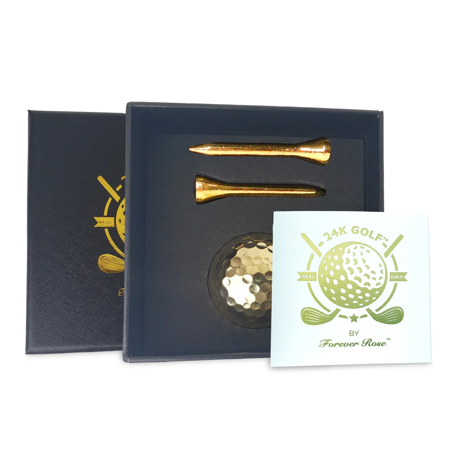 Image of Genuine 24K Gold Plated Golf Ball and Tee Combo by 24K Golf™ (Ball + 2 Tee Combo)