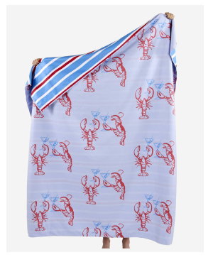 Cocktail Lobsters and Colorful Stripes Reversible Towel