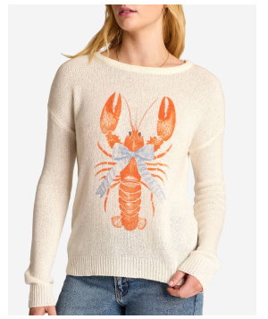 Lobster Bow Graphic Pullover Sweater in White