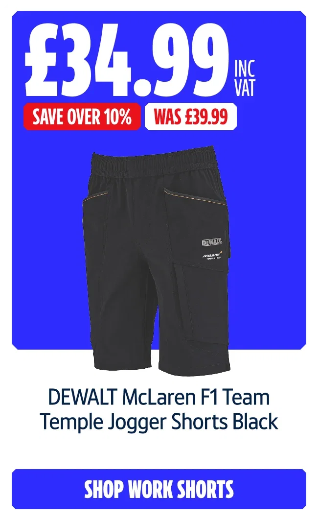 Save Over 10% on DEWALT McLaren F1 Team Yemple Jogger Shorts Black. Now £34.99 inc VAT Was £39.99.