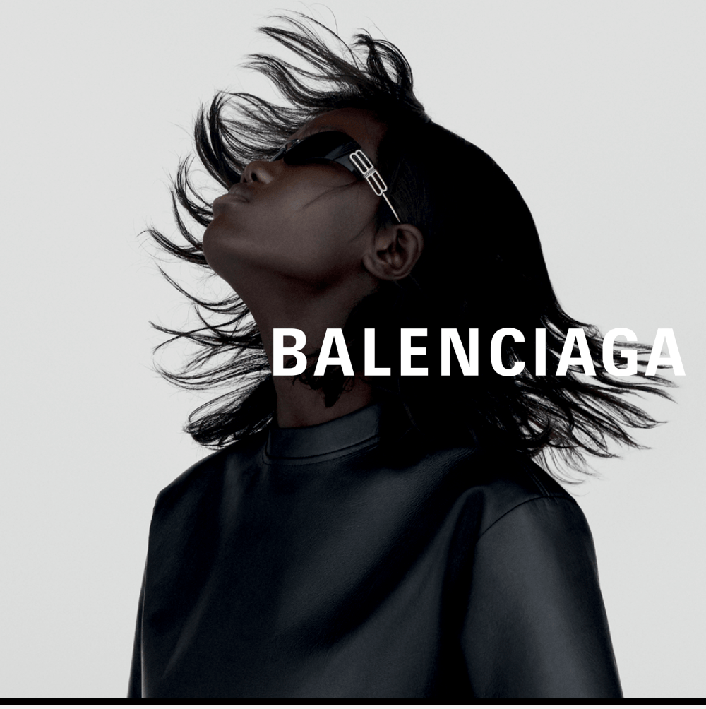 model wearing Balenciaga sunglasses