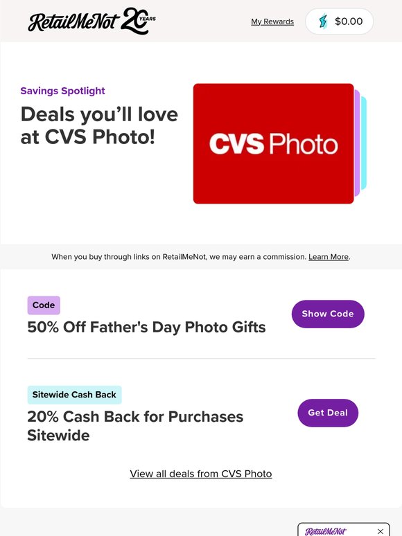 📸 CVS Photo: Today Only 20% Cash Back + 50% Off Father's Day Photo Gifts!