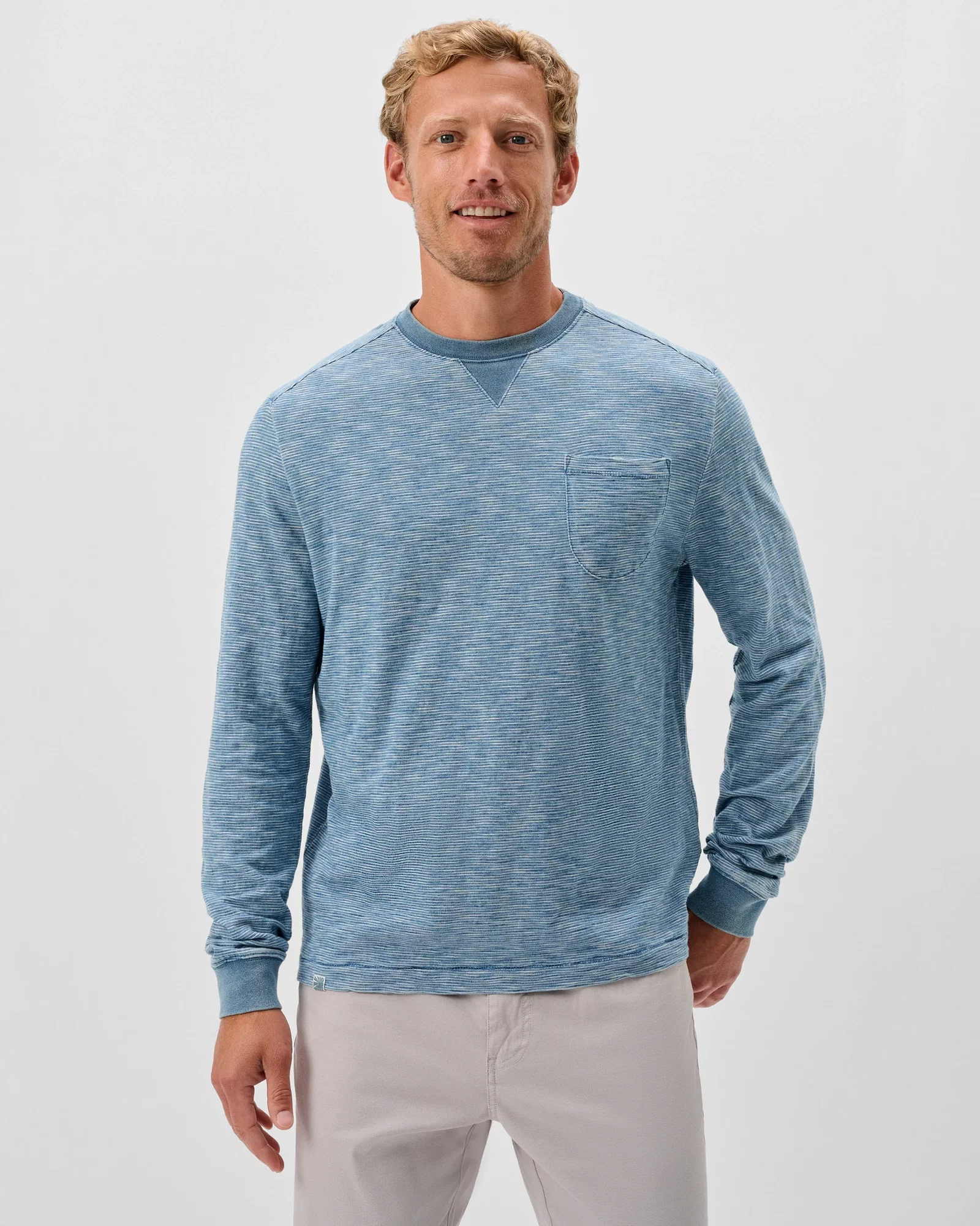 Image of Spurlin Indigo Jersey Crewneck Long Sleeve T-Shirt