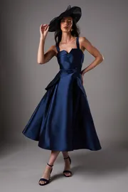 Lisa Tan Twill Volume Belted Midi Dress