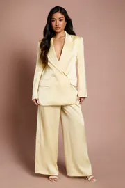 Petite Satin Double Breasted Blazer