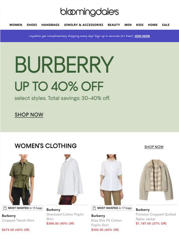Burberry: Up to 40% off