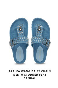 AZALEA WANG DAISY CHAIN DENIM STUDDED FLAT SANDAL