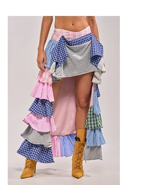 MIXED EMOTIONS PLAID HIGH LOW SKIRT