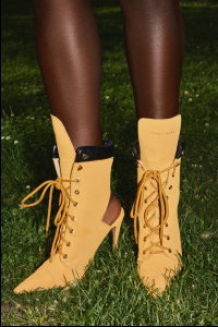 AZALEA WANG XIOMARA YELLOW LACE UP STILETTO BOOTIE
