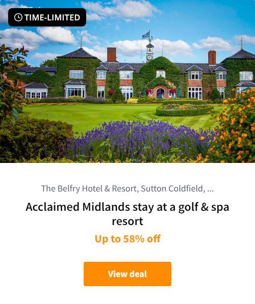 Acclaimed Midlands stay at a golf &amp; spa resort