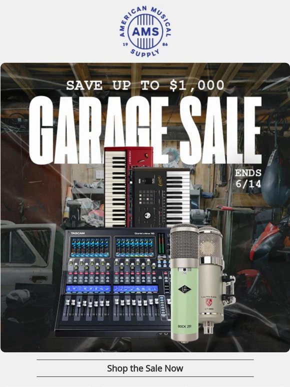 GARAGE SALE 🏷️ Up to $1,000 Off Select Guitars, Keys, Mics & More