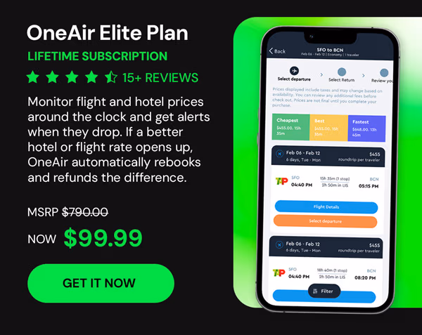 OneAir Elite Plan: Lifetime Subscription (Save Big on Flights, Hotels & More)