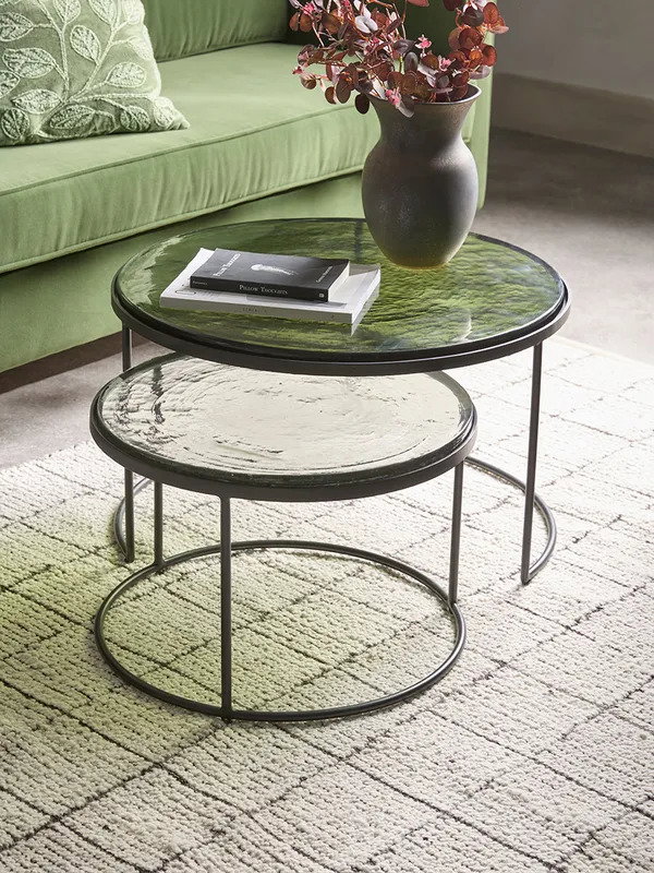 Two Cast Glass Nesting Coffee Tables