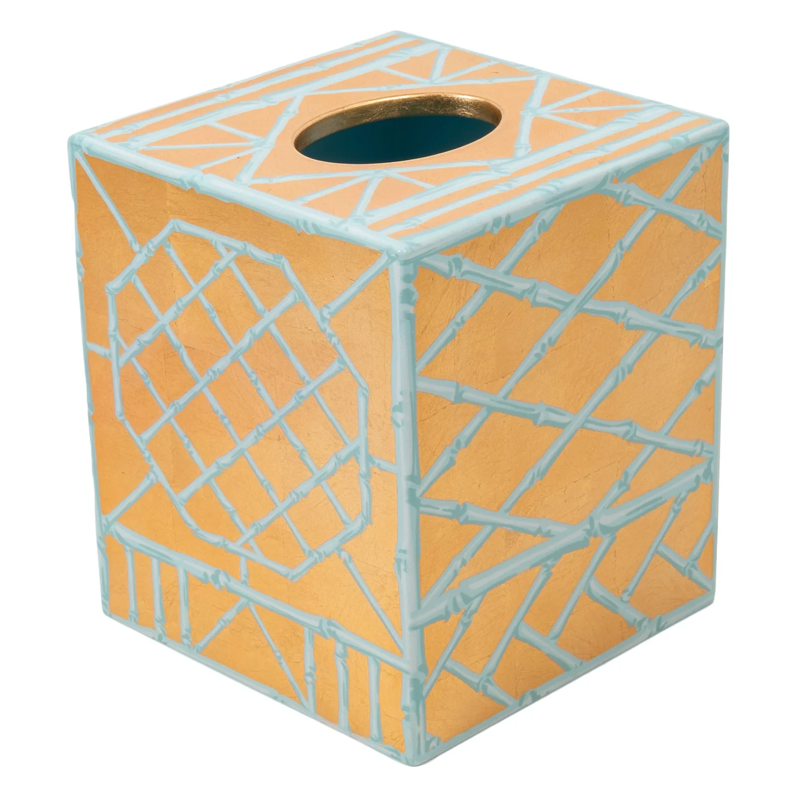Image of Bamboo Screen Robin's Egg Square Lacquer Tissue Box Cover