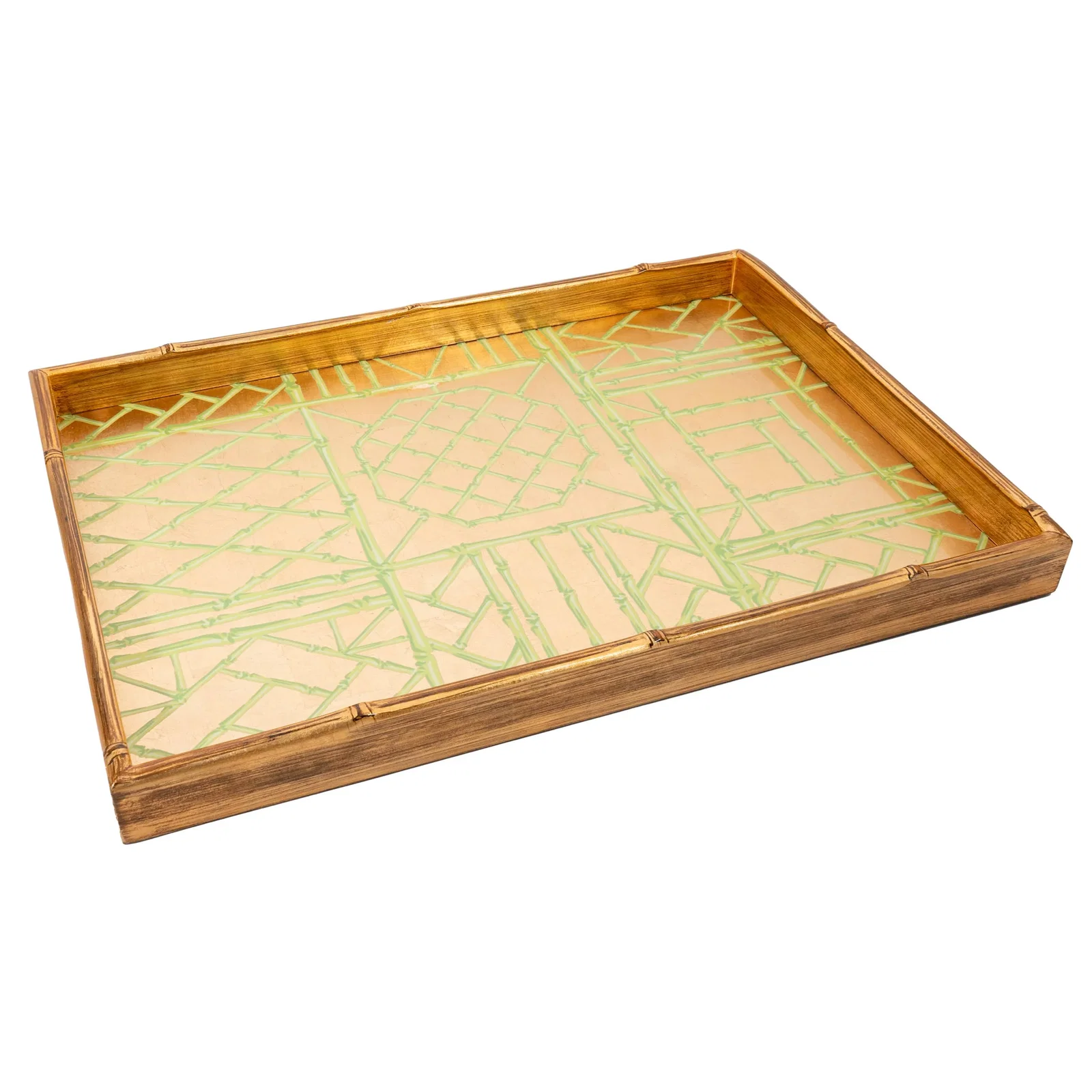 Image of Bamboo Screen Moss Green Bamboo Edge Large Lacquer Rectangle Tray