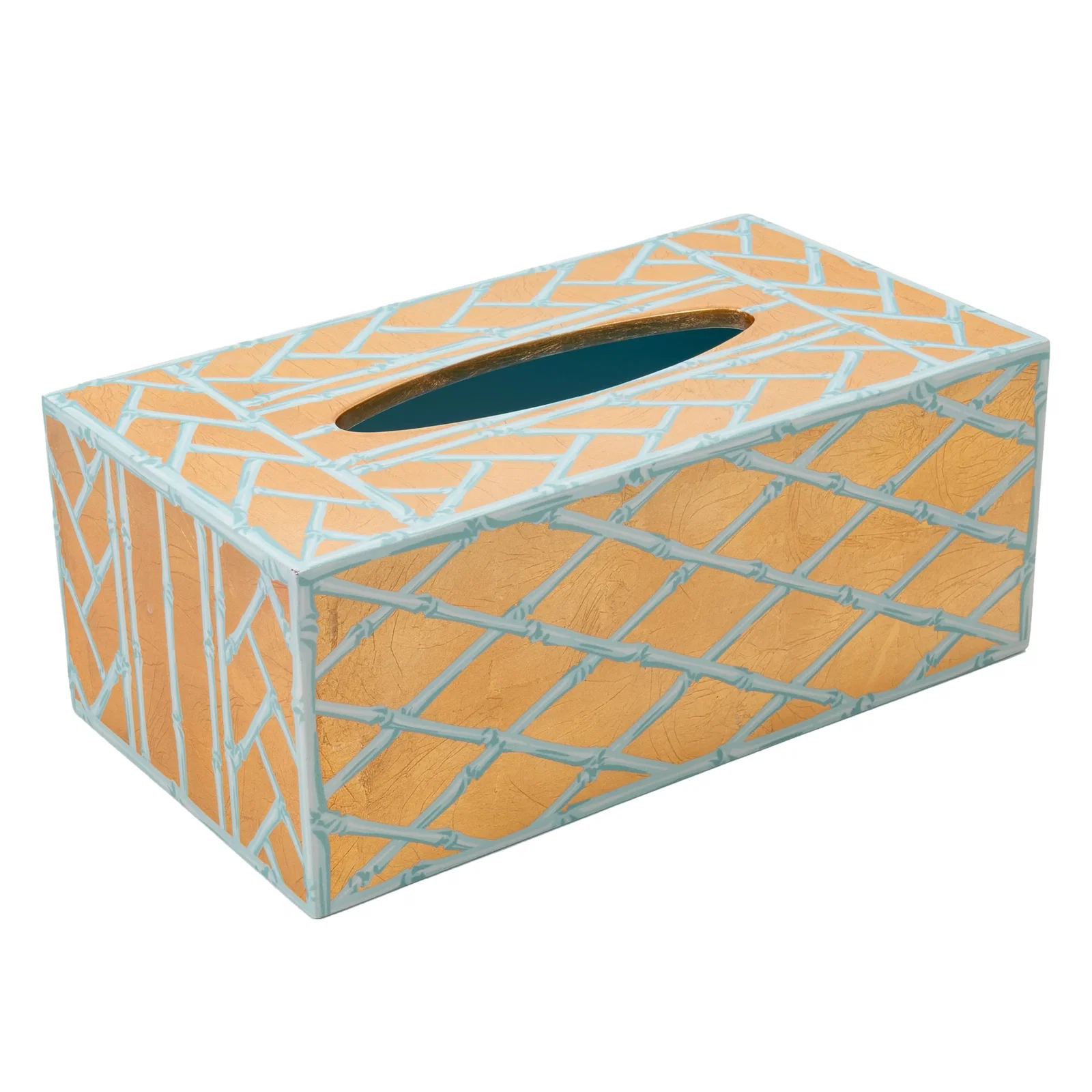 Image of Bamboo Screen Robin's Egg Rectangle Lacquer Tissue Box Cover
