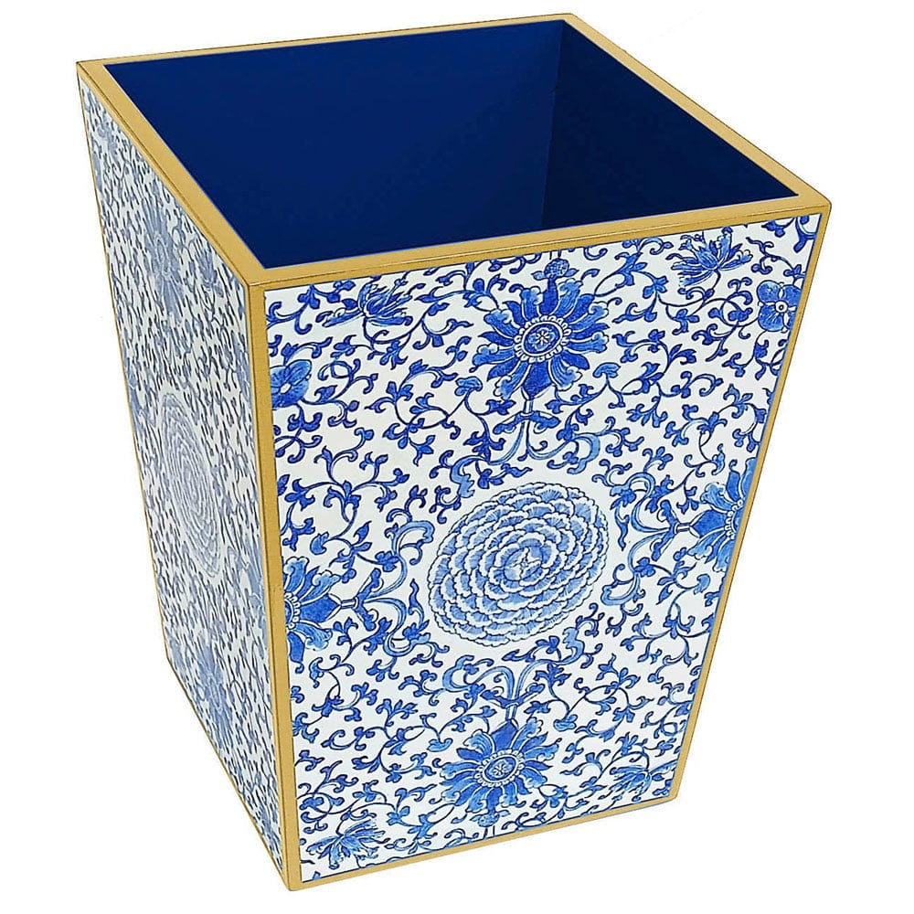 Image of Indigo Garden Blue/White Lacquer Wastebasket