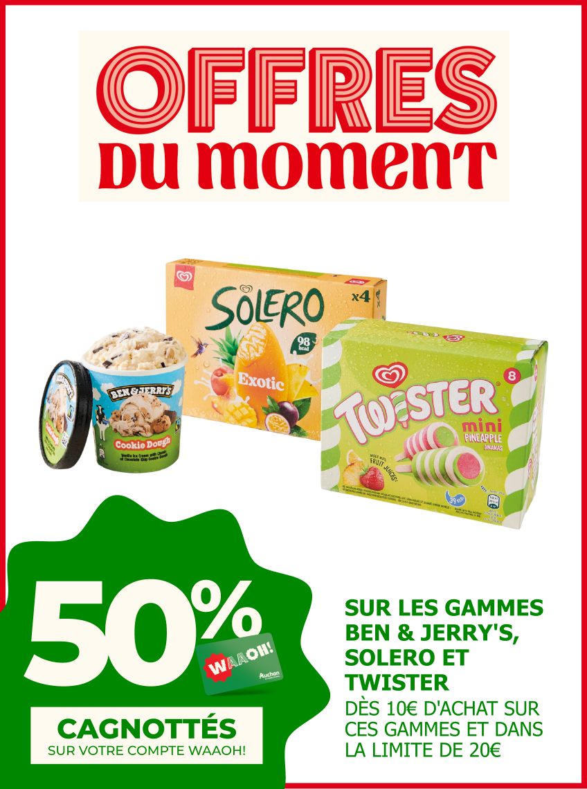 50% cagnottés sur une sélection de glaces