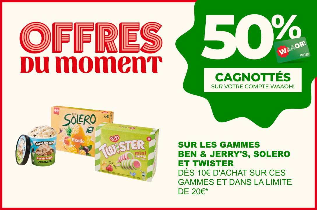 50% cagnottés sur une sélection de glaces