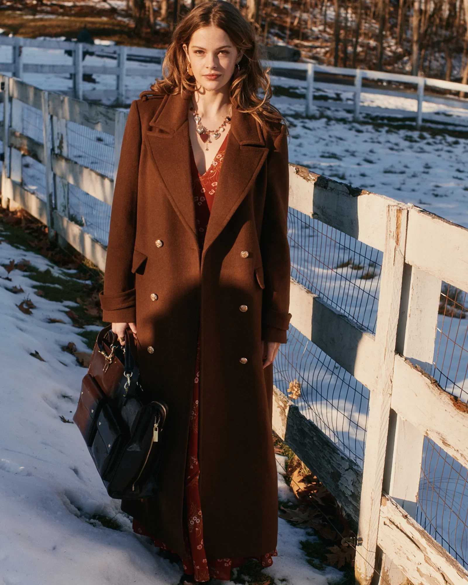 Image of Command Wool Blend Double Breast Maxi Coat - Chocolate
