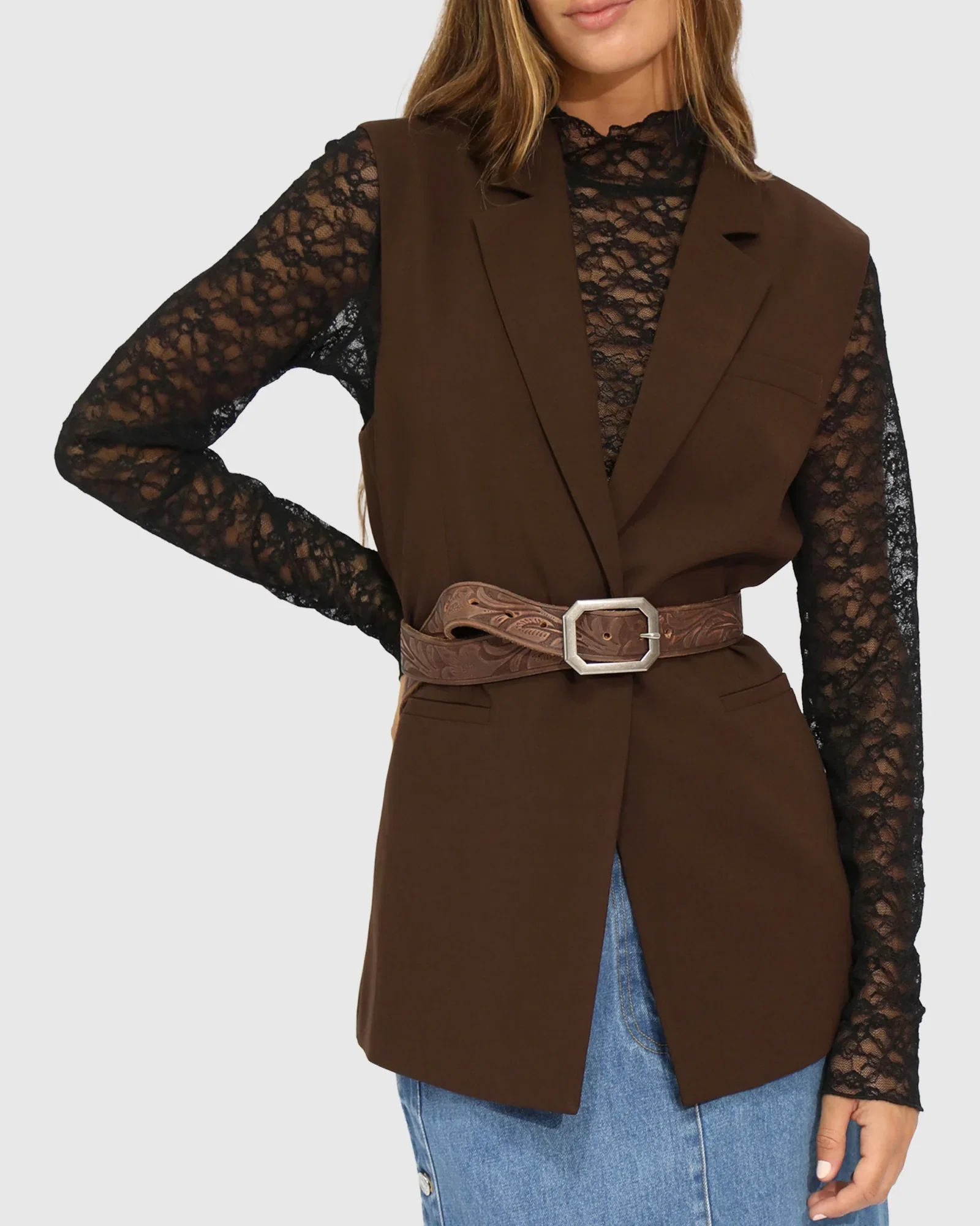 Image of Stand By Me Embossed Leather Belt - Chocolate
