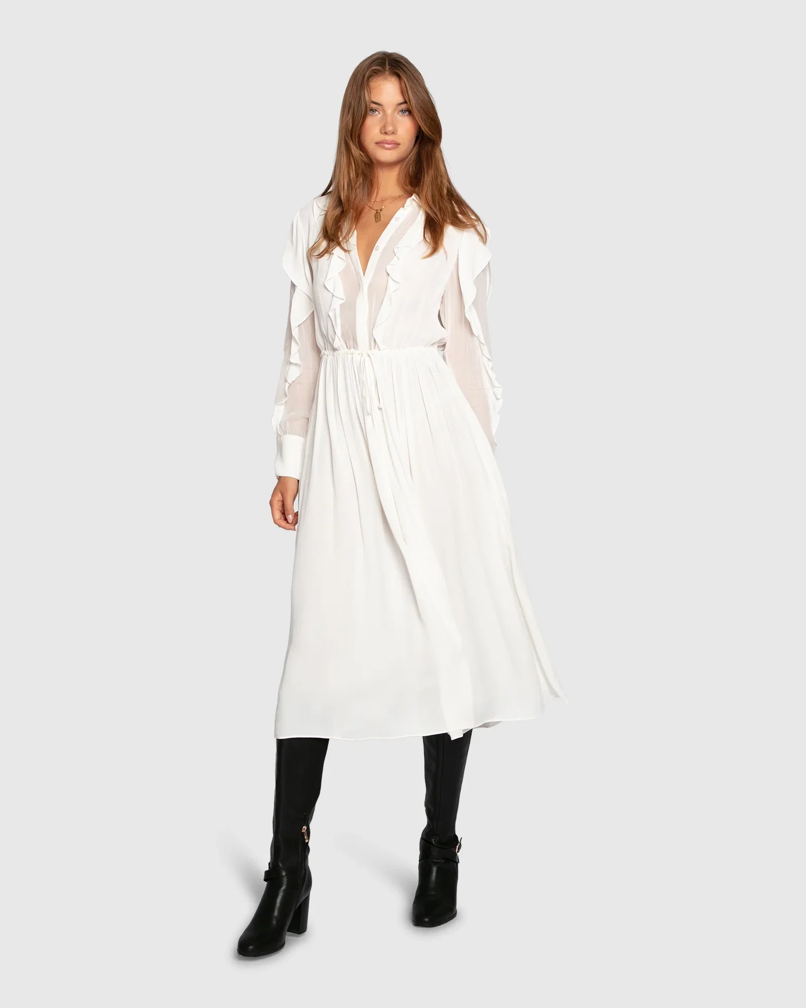 Image of Slow Dance Frill Midi Dress - White