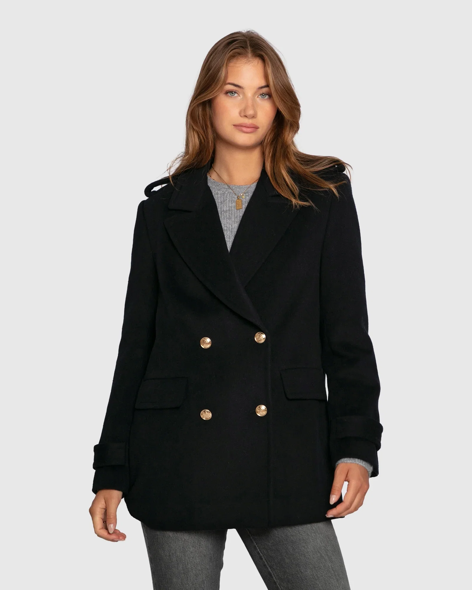 Image of Harbour Military Wool Blend Pea Coat - Navy