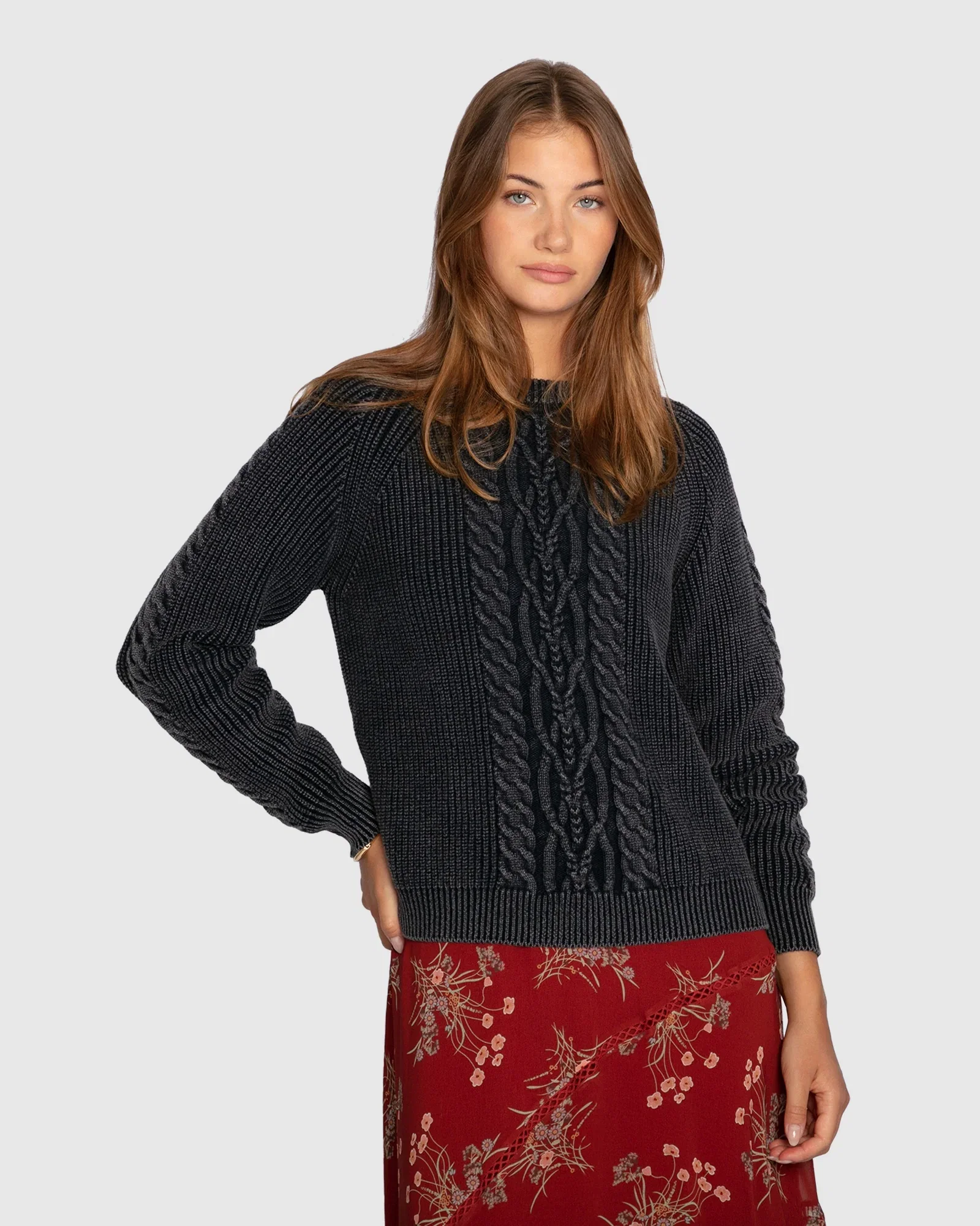 Image of Hudson Street Cable Garment Dyed Sweater - Navy