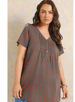 EVANS Curve Mocha Brown Henley Top