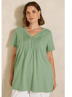 EVANS Curve Sage Green Short Sleeve Cotton Henley Top