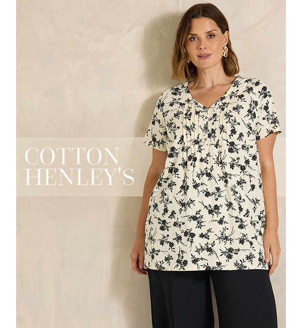 EVANS Curve Ivory Floral Print Cotton Henley Top