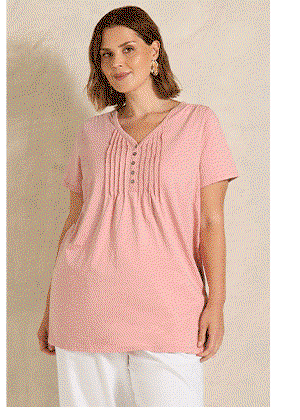 EVANS Curve Pink Short Sleeve Cotton Henley Top