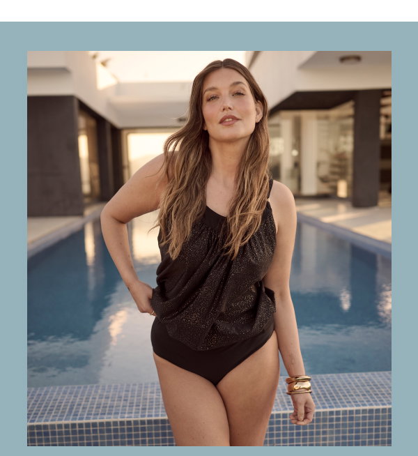 Tankini, Metallic-Effekt, Elastiksaum, Softcups