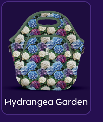 Hydrangea floral-print insulated tote.