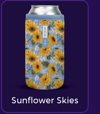 Sunflower-print can sleeve.