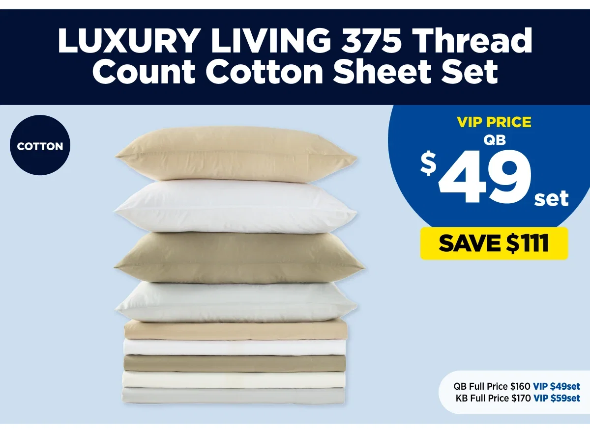 VIP $49set Luxury Living 375 Thread Count Cotton Sheet Set