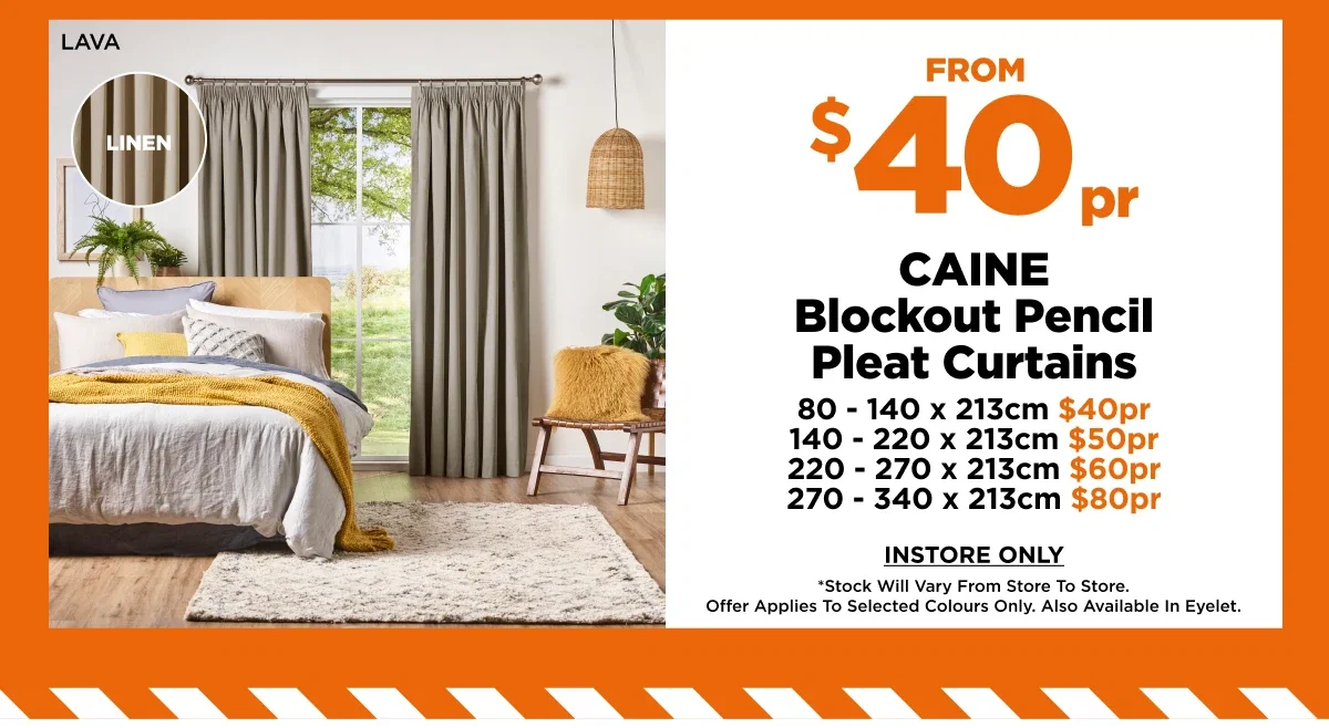  $40pr Caine Blockout Pencil Pleat Curtains