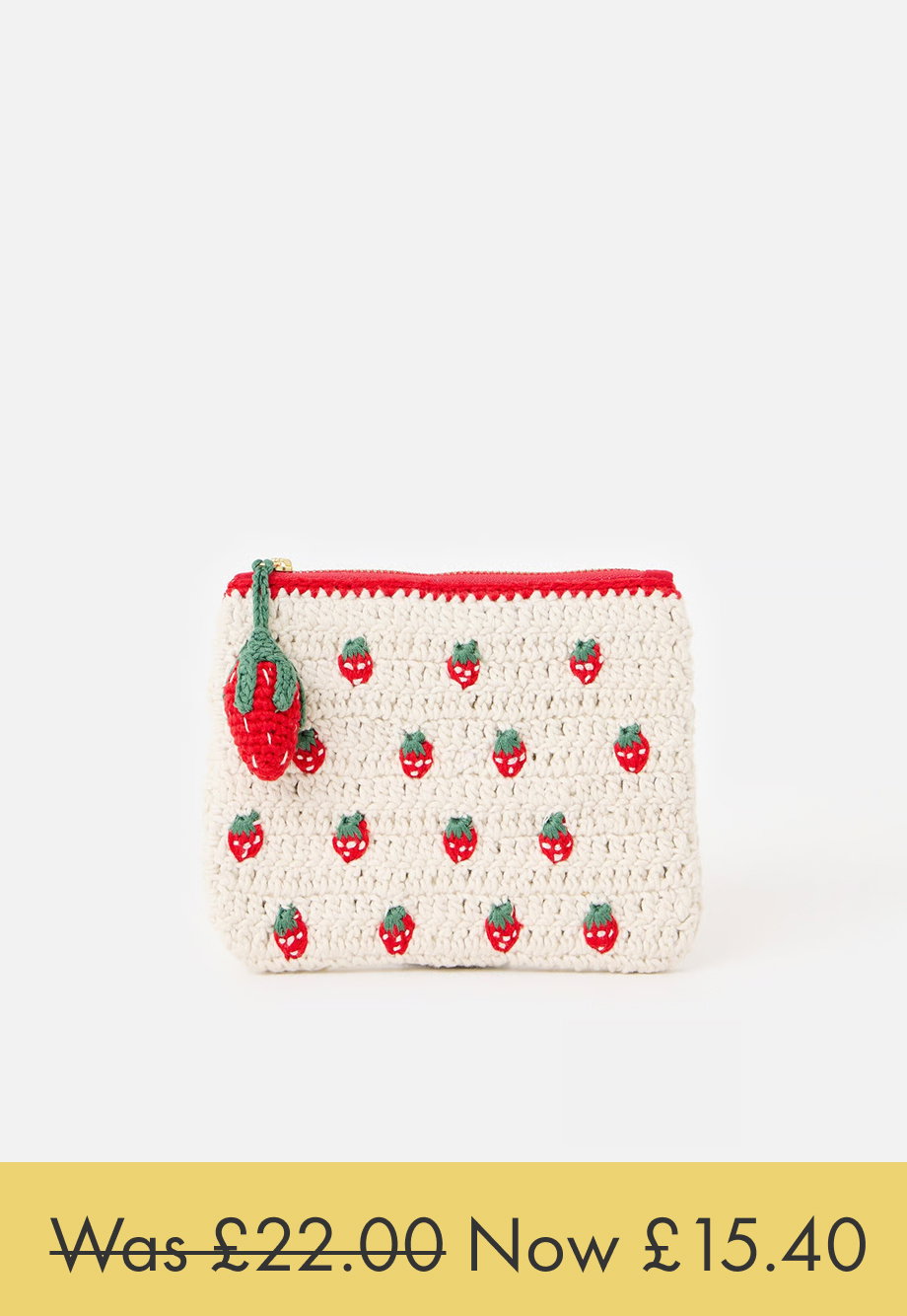 Cream Strawberry Crochet Zipped Pouch