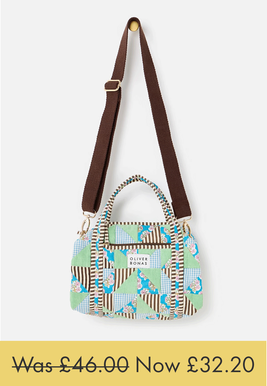 Emily Green & Blue Patchwork Corduroy Quilted Crossbody Bag