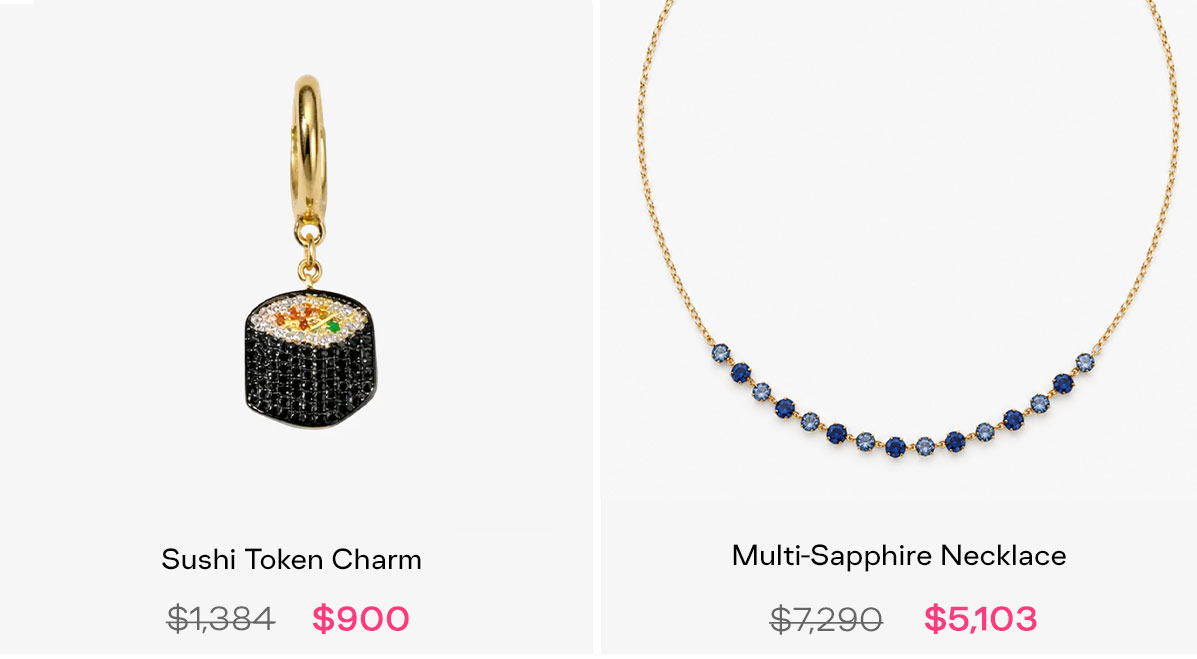 sushi token charm and sapphire necklace