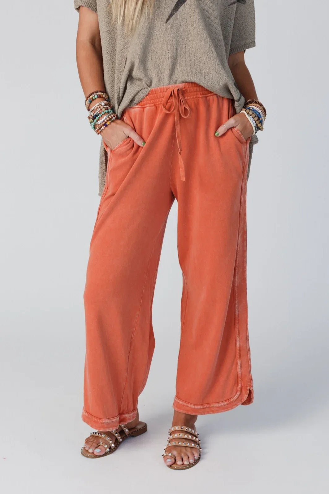 Image of So Comfy Wide Leg Pant Cropped Length - Faded Rust
