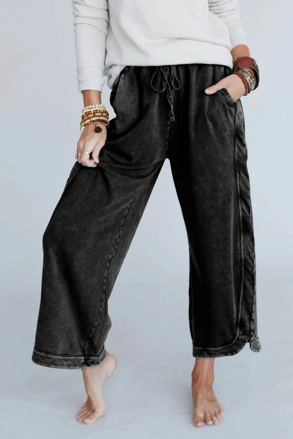 Image of So Comfy Wide Leg Pant Cropped Length - Charcoal
