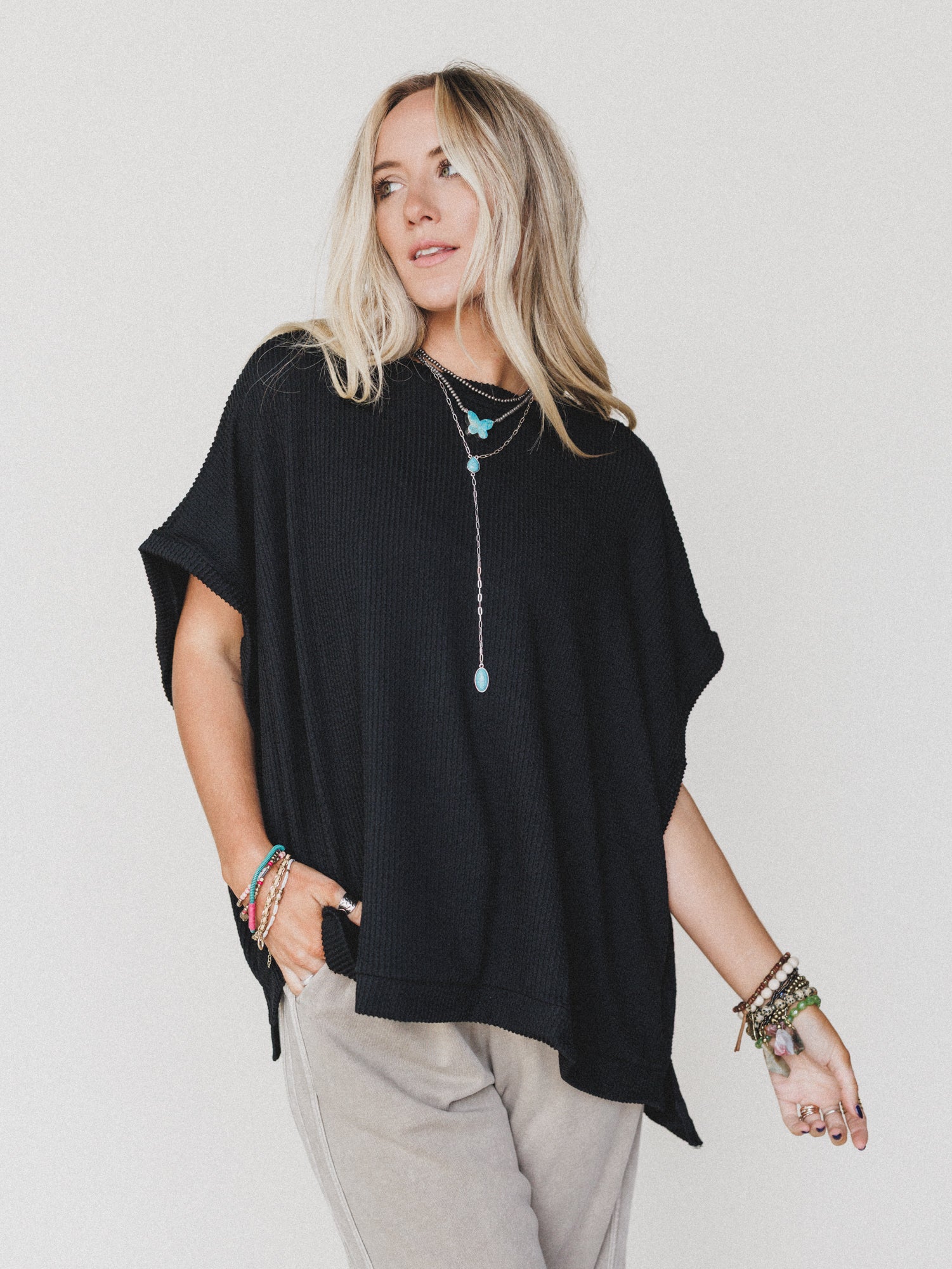 Image of The Nest Moon Glow Texture Knit Top - Black