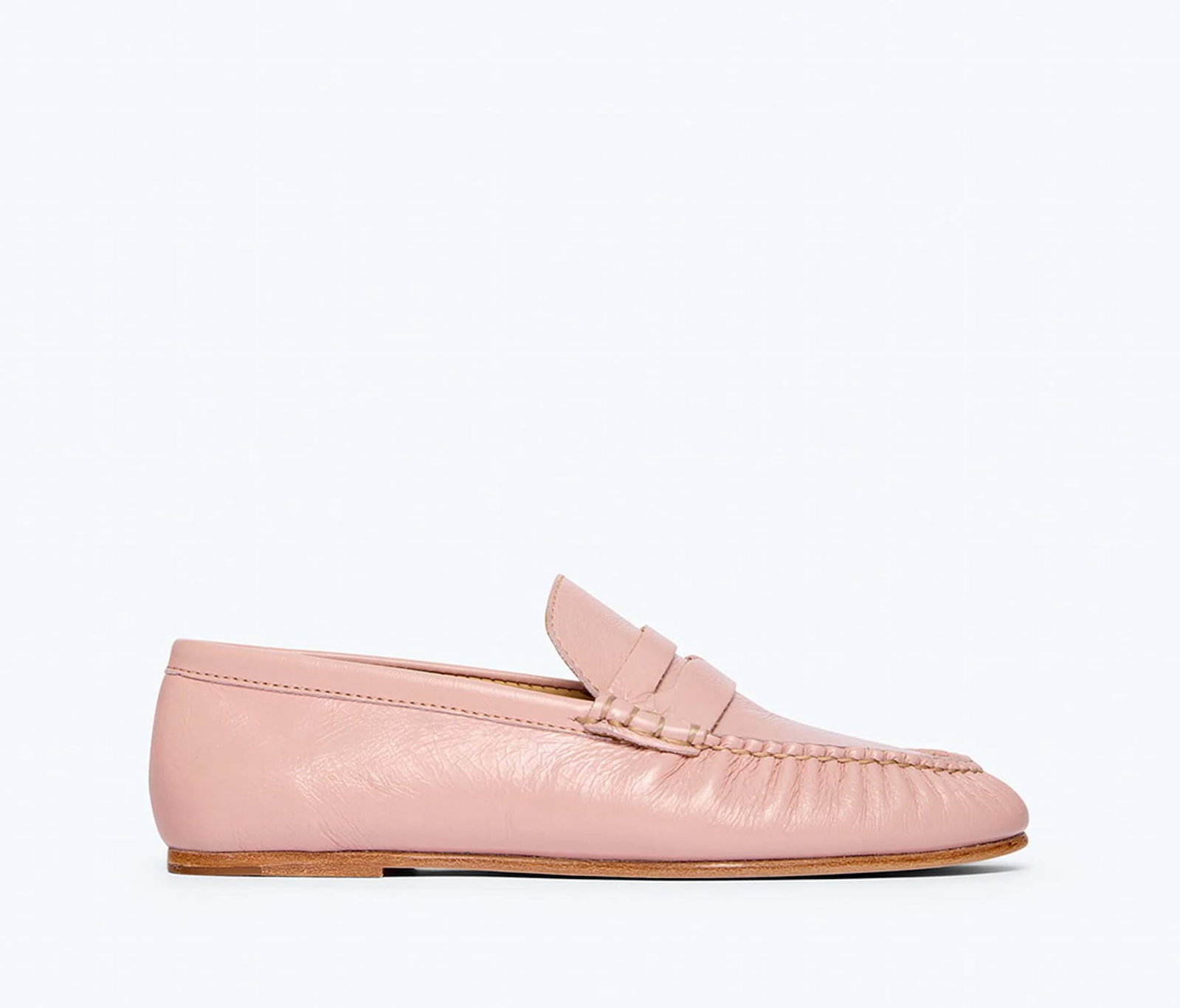 blush pink loafer with ruched details in soft calf leather 