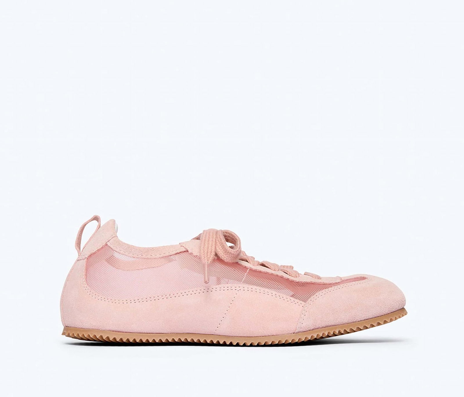 ballet inspired sneaker with breathable mesh for summer in rose suede